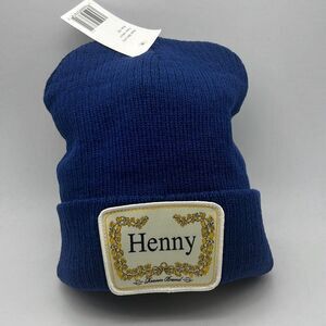 Henny Embroidered logo Patch casual cozy Acrylic Beanie ‎ Navy blue NWT unisex